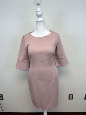 Marisa & Marie Chic Soft Pink 3/4 Sleeve Waffle Texture Midi Dress Size M